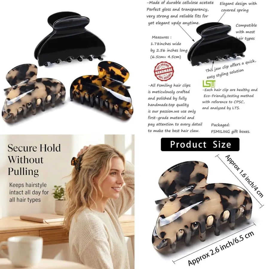 

Medium Claw Hair Clips for Women Girls Tortoise Hair Jaw Clips Celluloid Hair Claw Clamps Leopard Print Hair Clasp 3 Pack