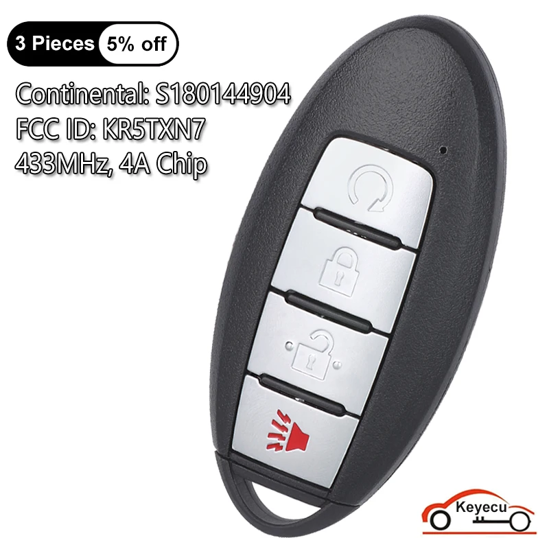 

KEYECU 4 Buttons 433MHz 4A Chip for Nissan Murano Pathfinder Titan 2019-2021 Auto Smart Remote Key Fob S180144904 FCC# KR5TXN7