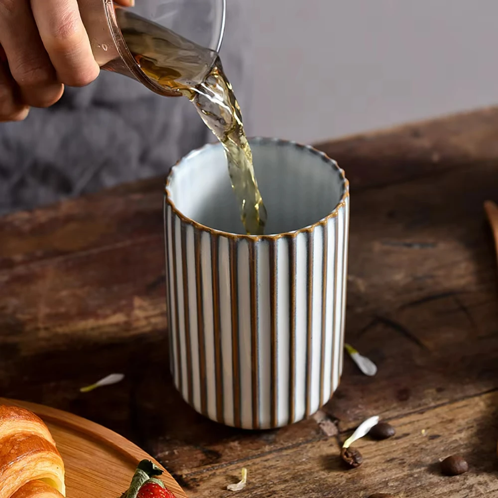 كوب قهوة سيراميك مخطط عموديًا، - مراجعة Handmade Ceramic Mug وسعره