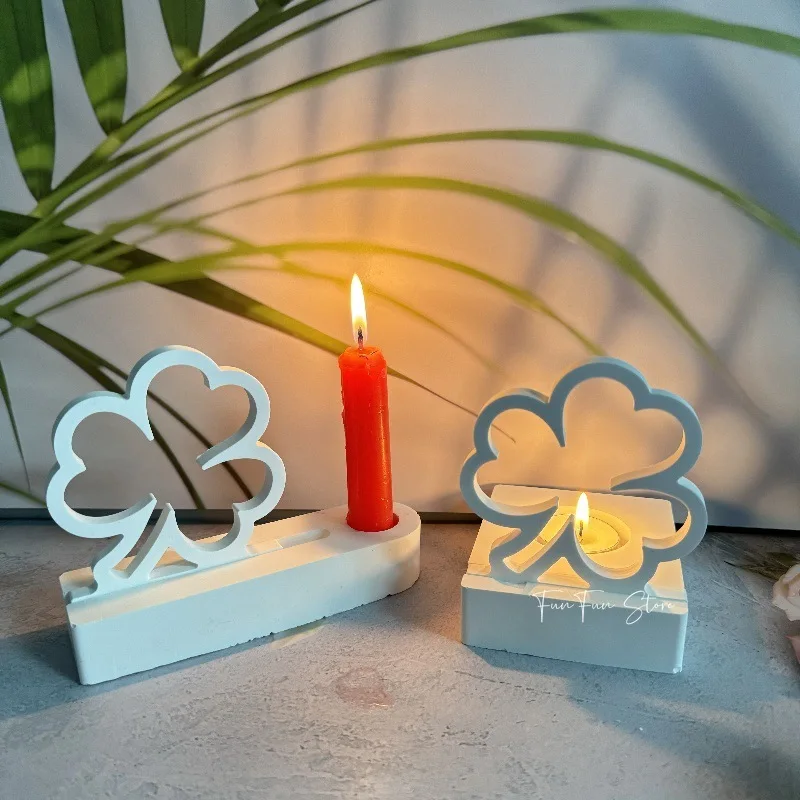 Lucky Hollow Clover Candle Holder Decoration DIY Silicone Mold Handmade Aromatherapy Candle Holder Plaster Drop Glue Mold Decor