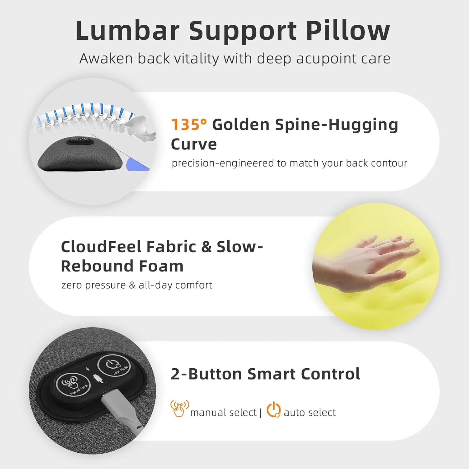 3 in 1 Electric Lumbar Support Pillow with Heat, Vibration, Traction - Adjustable Smooth Spine Back Massager for Lower Back Pain view 3