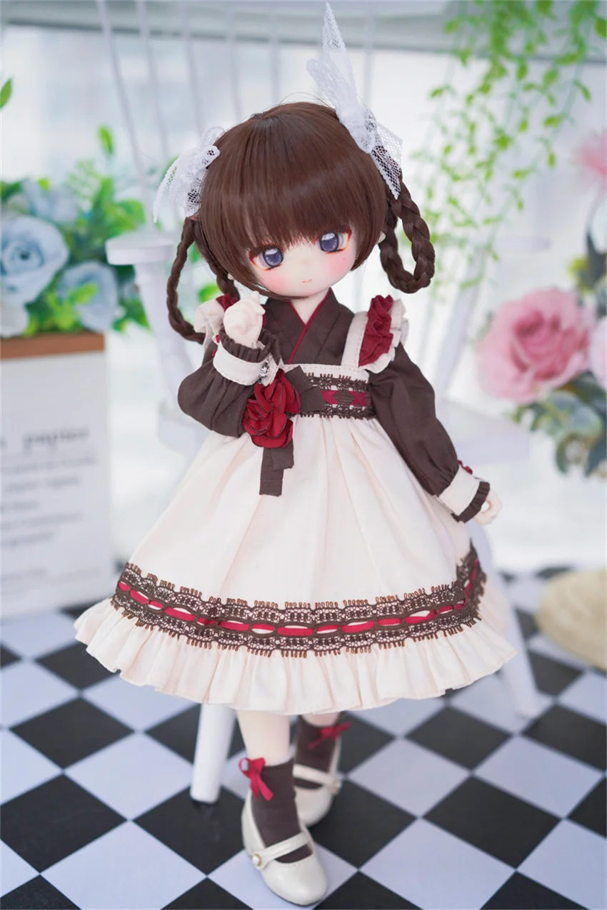 

BJD /SD Doll Wig In Stock 1/4 1/6 7-8inch Cute Daily Girls Brown High Temperature Silk Short Hair Double Braids Doll Accessories