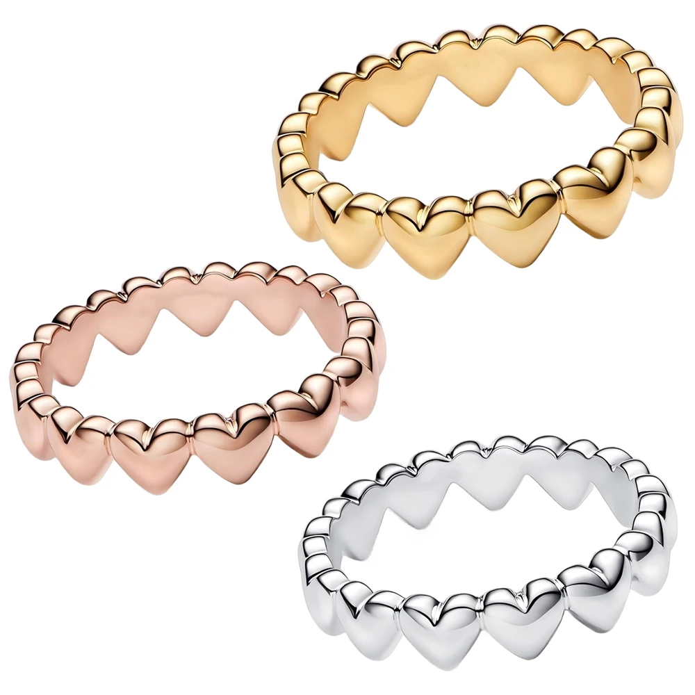 

Hot Sale S925 Sterling Silver Shiny Row Heart Shaped Ring Women Fashion Ring Beautiful Elegant Jewelry Engagement Party Gift