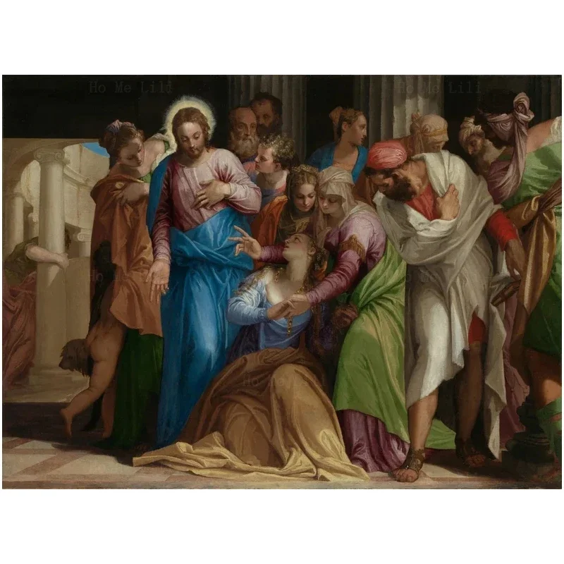 The Conversion Of Mary Magdalene Jesus With Angels Catholic Picture Print Canvas Wall Art Painting For Livingroom Decor