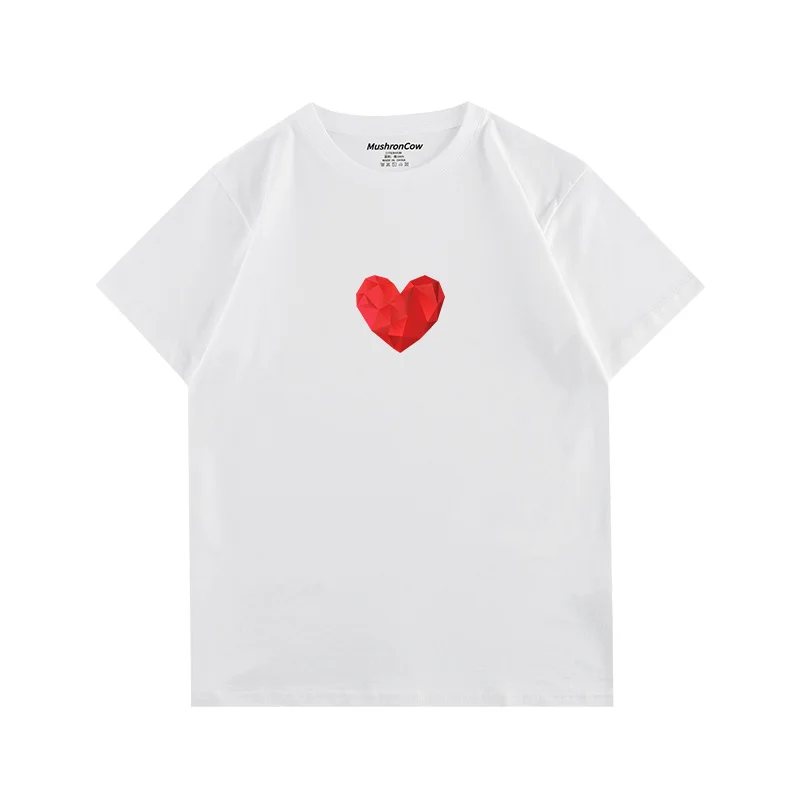تي شيرت رجالي من القطن الخالص كريستال الحب طباعة ريترو بأكمام قصيرة تي شيرت Harajuku y2k عادية ياقة دائرية بأكمام قصيرة للجنسين
