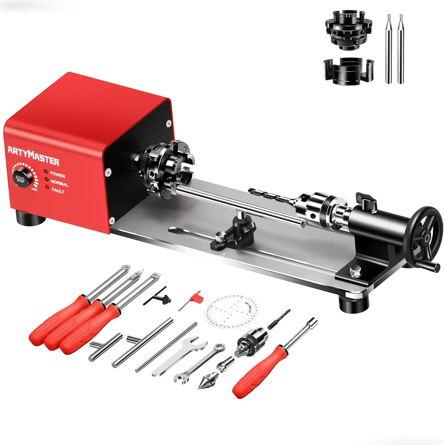 

Wood Lathe Machine, 12 x 18 inch, 550W 3/4HP, 5 Speed Settings 680-2770 RPM,Benchtop Lathe with MT2 Drive/Live Center