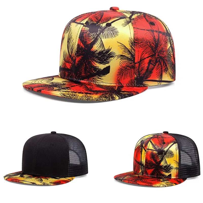 New Summer Hip Hop Snapback Hat Coconut Tree Pattern Outdoor Casual Hawaiian Baseball Cap For Men Women Adjustable Hats