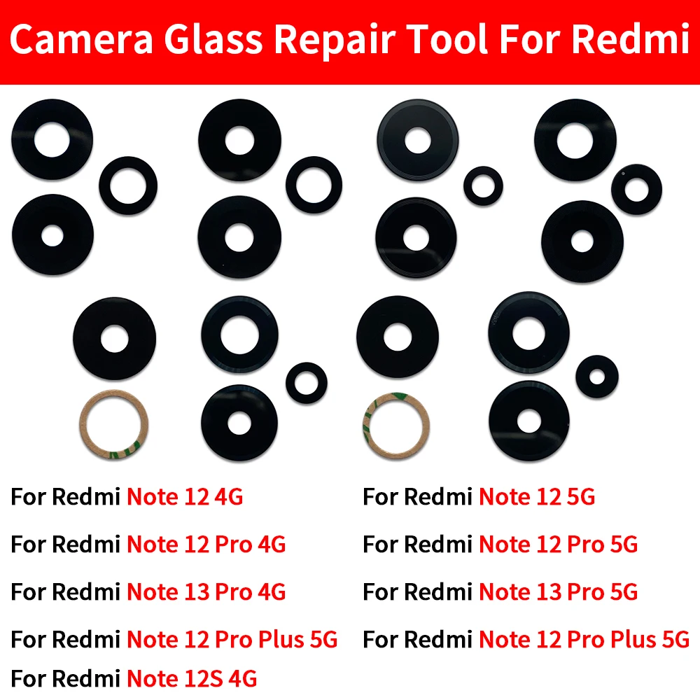 20 Pcs For Xiaomi For Redmi Note 13 12 Pro Plus 4G 5G Rear Lens Glass Back Camera Lens Glass with Sticker Adhesive Parts