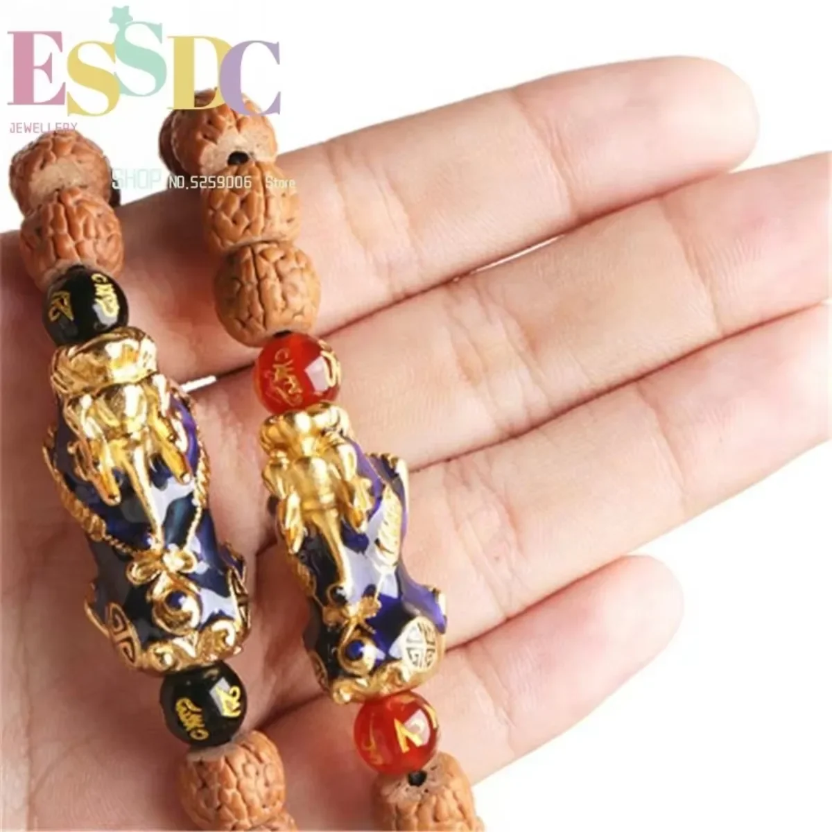 Nueva Pulsera de Cuentas de Rudraksha Naturales con Amuleto Pixiu Termocrómico Dorado, Mala de Yoga y Oración, Regalo de Buena Suerte para Hombres o Mujeres