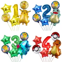 6 Pcs Pokemon Party Balloons Pikachu Squirtle Balloon Kids Birthday Party Decoration Supplies Baby Shower Decor Helium Globos