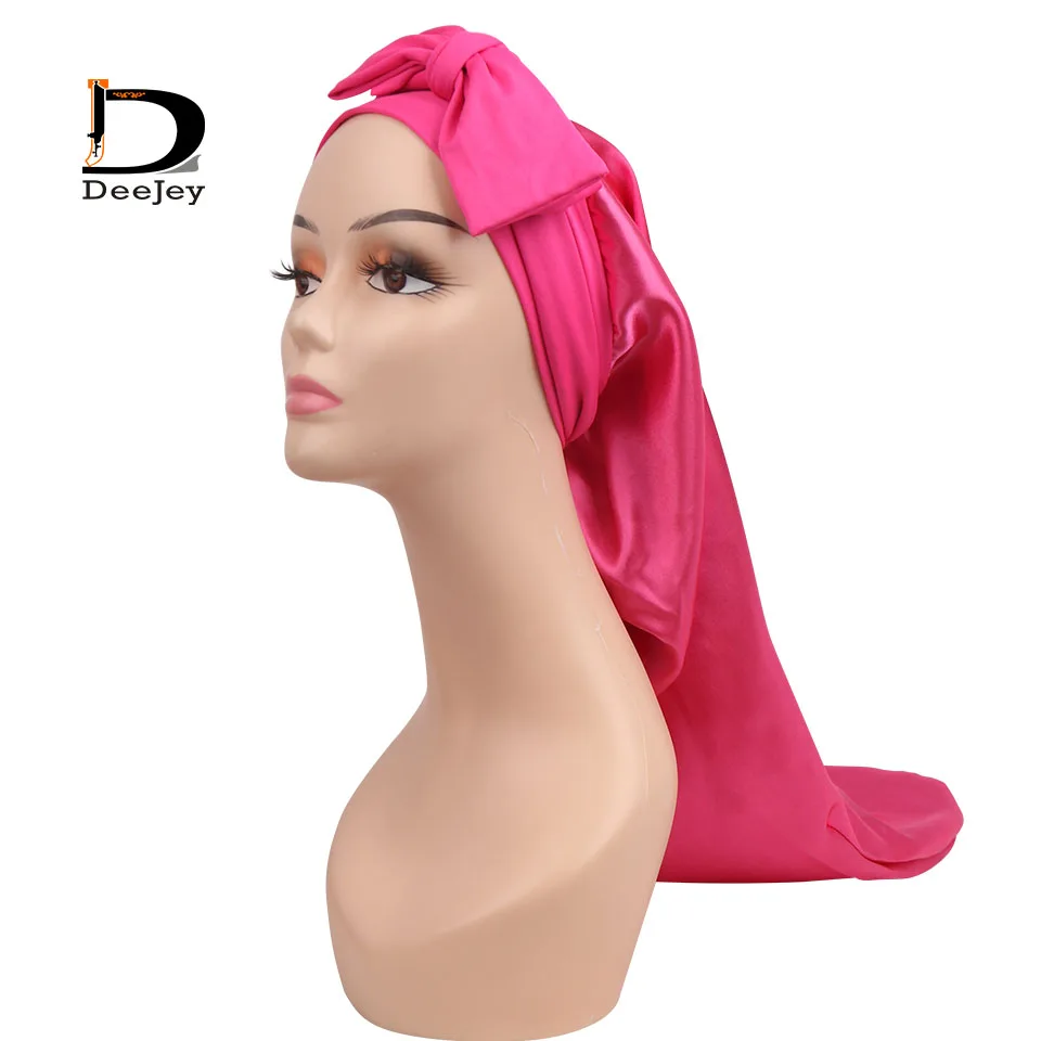 private logo name printing customized braids long extra size satin silk bonnet with long frontal head band tie