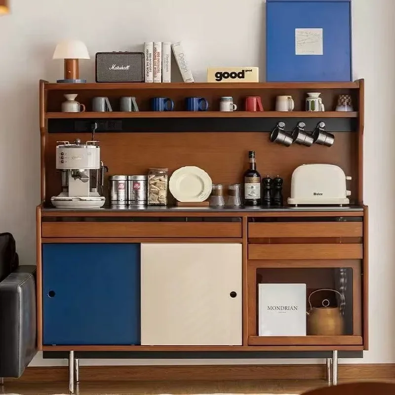 Medieval Solid Wood Side Cabinet Wall Mounted Integrated Locker Bauhaus Contrasting Color Coffee Corner Tea Cabinet