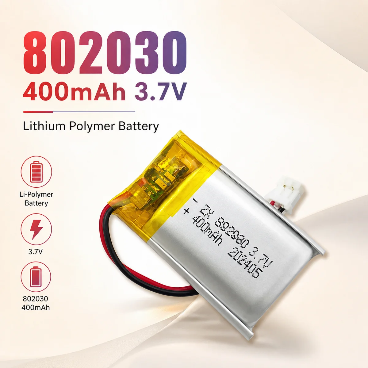 Rechargeable 802030 082030 LiPo Battery 3.7V 400mAh Lithium Polymer Cell for LED Bluetooth Headset Keyboard Bracelet