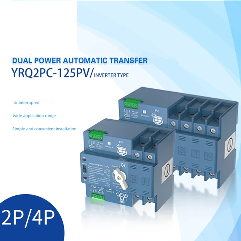 ABMF-ATS Dual Power Automatic Transfer Switch For Generator Or PV Energy To City Power Changeover Switch Solar Inverter 4P100A