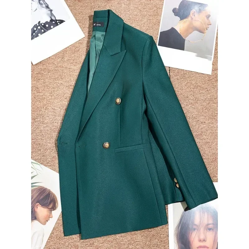 Chaqueta de oficina de manga larga para mujer, Blazer Formal de alta calidad, color rojo y verde, de un solo pecho