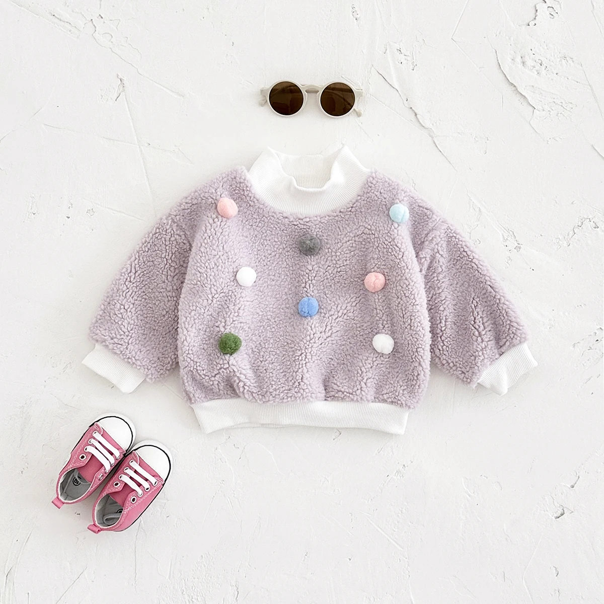 0-3Y Infant Baby Girl Clothes Winter Thick Baby Tops Pullover Outerwear Macaron Hairball Stylish Newborn Baby Warm Girls Coat