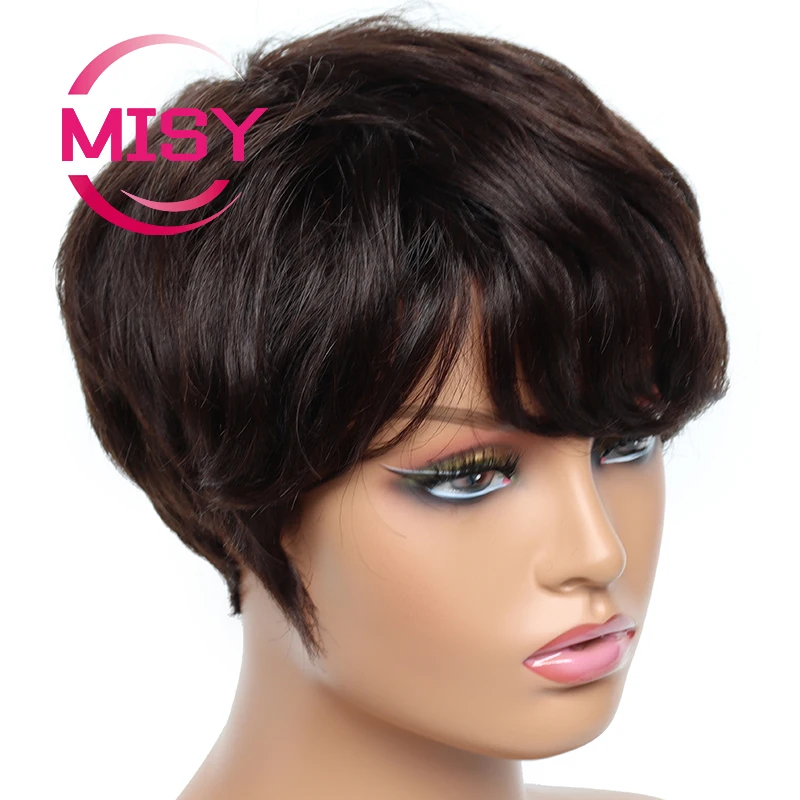 Natural Human Hair Wigs Short Bob Wig With Bangs For Women Straight Brazilian Remy Cheap Pixie Cut Wig Human Hair