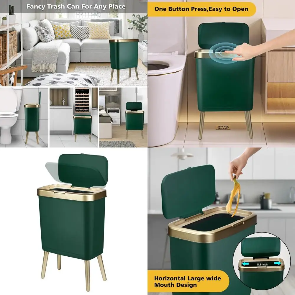

Стильная кухонная корзина для мусора с золотой оправой, 4 галлона, современная зеленая корзина для мусора для домашнего использования