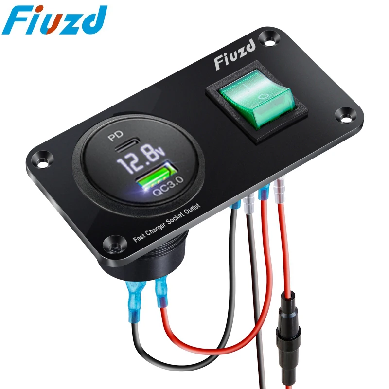 Charger Socket Panel Dual USB Socket Power Outlet & LED Voltmeter & LED Switch With ON OFF 4 in 1 Rocker Switch