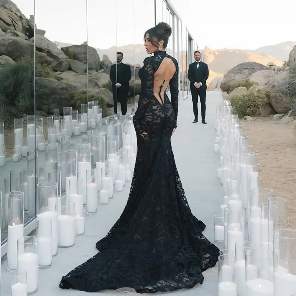 

Vintage Lace Evening Dresses For Women Black Wedding Party Dress Long African Prom Gowns Customized
