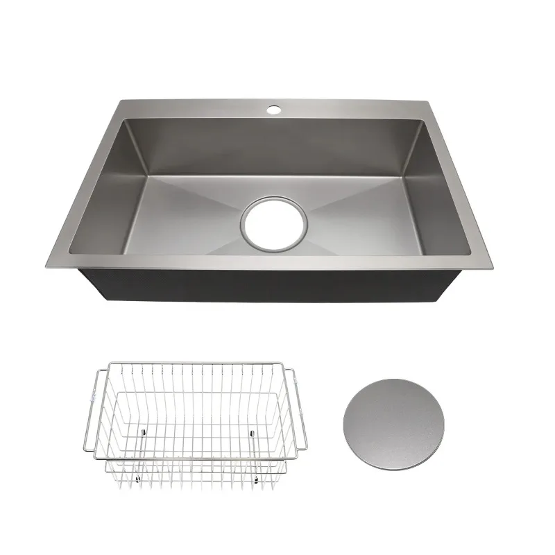 Modern Big Single Bowl Korean Sink Handmade High-end Stainless Steel 304 Decor+Nano Silver One Hole Kitchen Sink