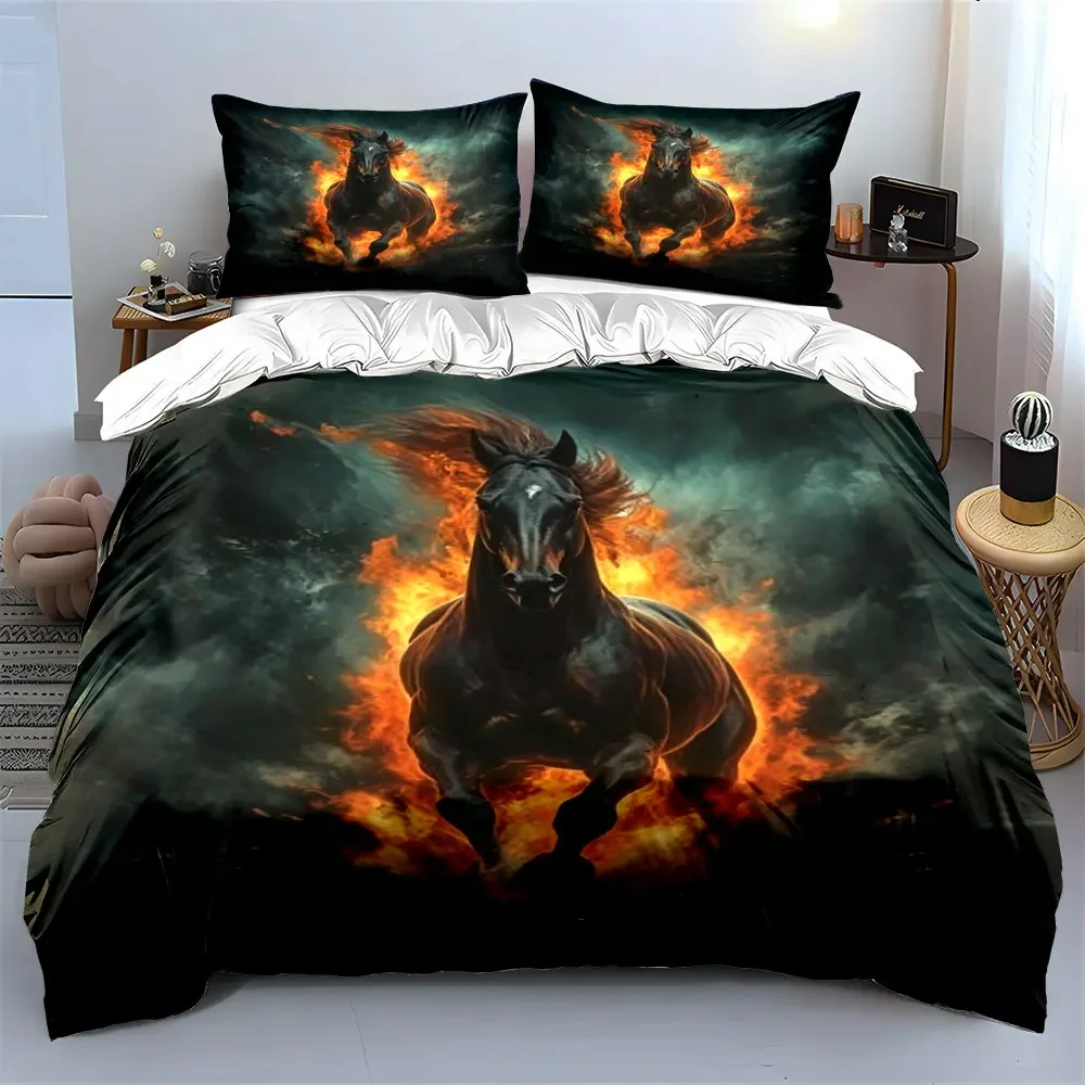 Fiery Horse Art Three-Piece Decor Multiple sizes kid's and adults' bedroom Exquisite 3PC bedding set, gift
