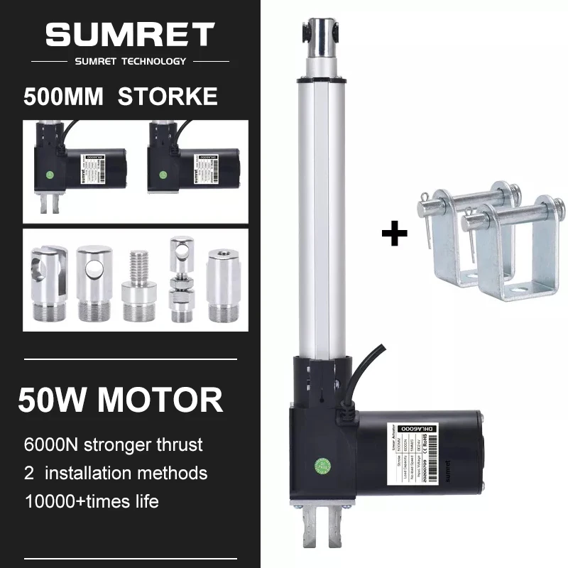 500mm Stroke Electric Linear Actuator With Bracket DC 12V 24V Motor Door Opener Heavy Duty Mini For TV Lift Position Feedback