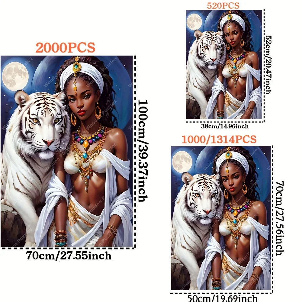 Fantasy Woman with White Tiger Under Moon Scene Jigsaw Puzzle Adult Fantasy Theme Intellectual Game Home Leisure Decorative Puzz
