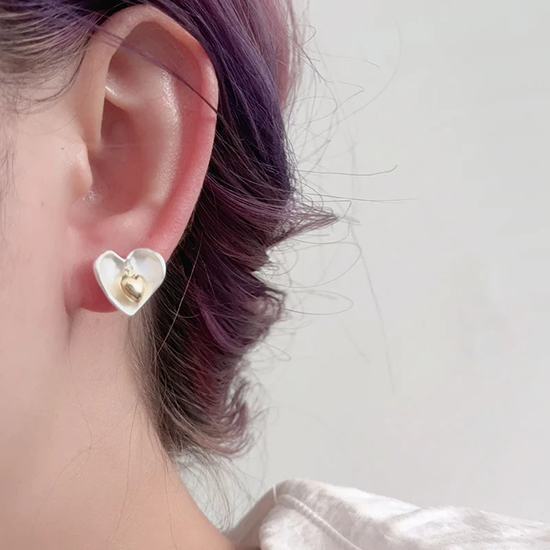 Foxanry Bicolor الحب القلب وأقراط للنساء فتاة الكورية العصرية الإبداعية مزاجه بسيط الحلو الذكرى مجوهرات هدية #6