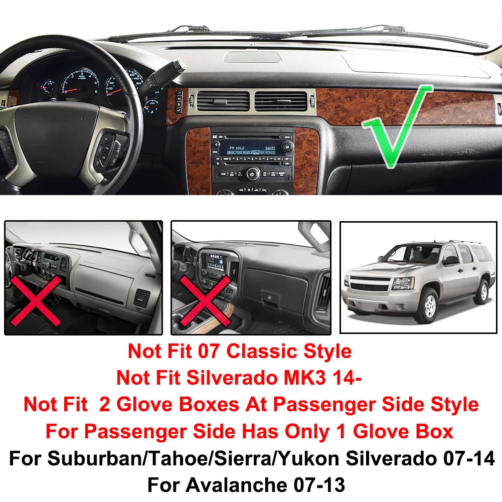 For GMC Yukon Sierra Chevy Suburban Tahoe Avalanche Silverado Dash Mat Dashboard Cover Dashmat Carpet Sun Shade Car Accessories