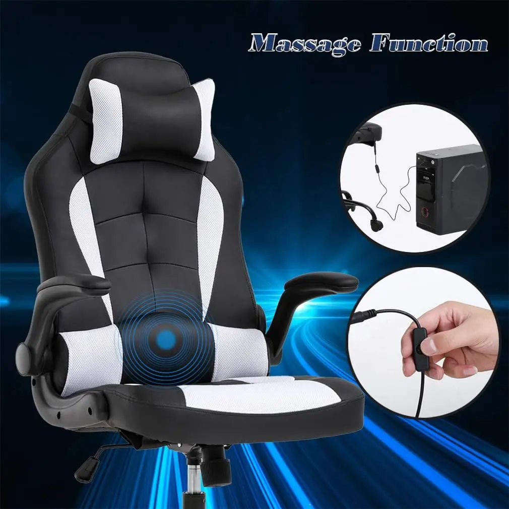 PC Gaming Chair Massage Office Ergonomic Desk  Racing Executive PU Leather Computer  with Lumbar Support Headrest Armrest Task