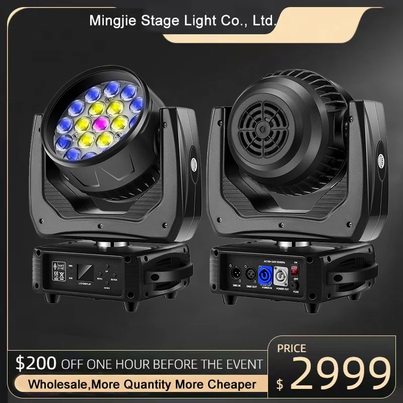 

Moving Head Light LED 19x15W RGBW 4in1 Beam/Wash/Zoom Effect Stage Lights DMX512 & Sound Activated Control DJ for Party Disco