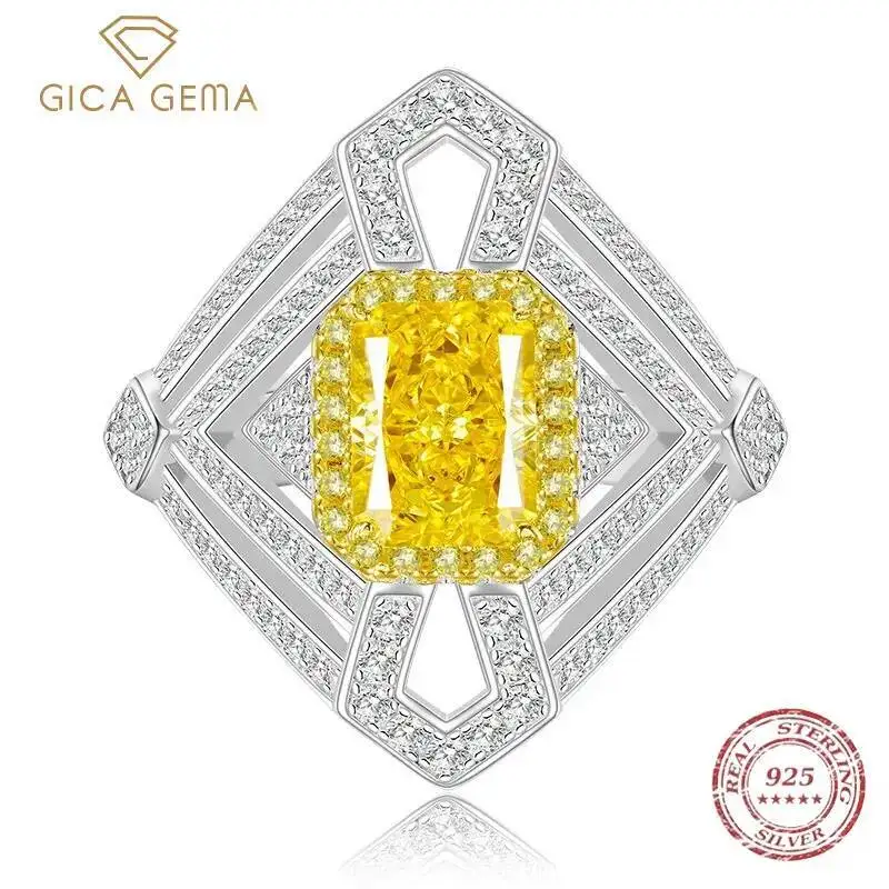 

Gica Gema Classic 925 Sterling Silver Crushed Ice Cut 6*8 Citrine Gemstone Rings For Women Wedding Party Fine Jewelry Wholesale