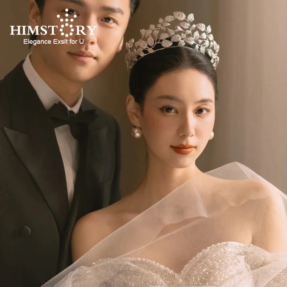 

Himstory New Super Fairy Leaf Flower European Hair Accessories Micro-Inset Zircon Crown Tiara for Wedding Party Evening Dress