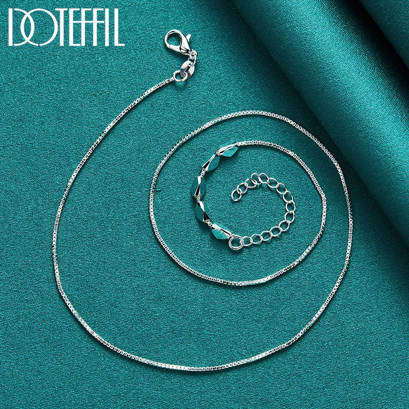 DOTEFFIL 925 Sterling Silver Box Chain Slide Smooth Geometric Bead Pendant Necklace Woman Fashion Wedding Charm Jewelry