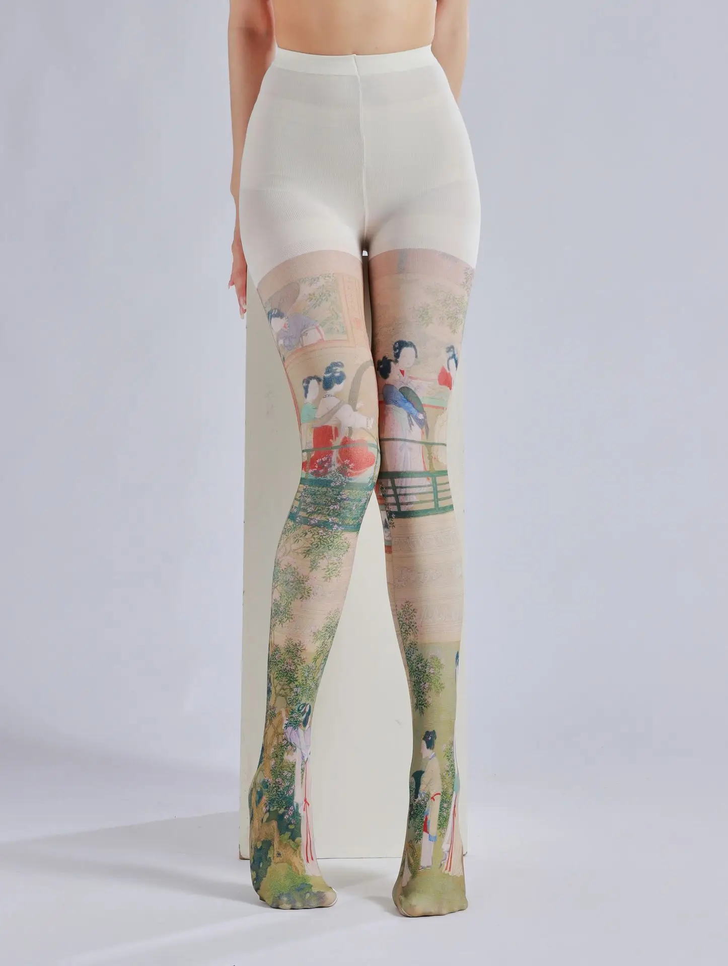 Chinese Style Ancient Pattern Printing Pantyhose Retro Personality Bottoming Socks Nostalgic Generous Tights