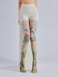 Chinese Style Ancient Pattern Printing Pantyhose Retro Personality Bottoming Socks Nostalgic Generous Tights