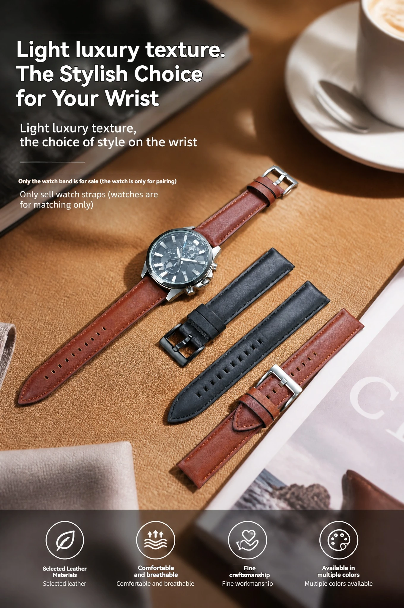 Para relojes Casio con correa de cuero genuino para hombre, modelos EFR-303/EFV-540/MTP-1375, accesorios de correa de cuero de vaca clásica en color marrón y negro, 22 mm.