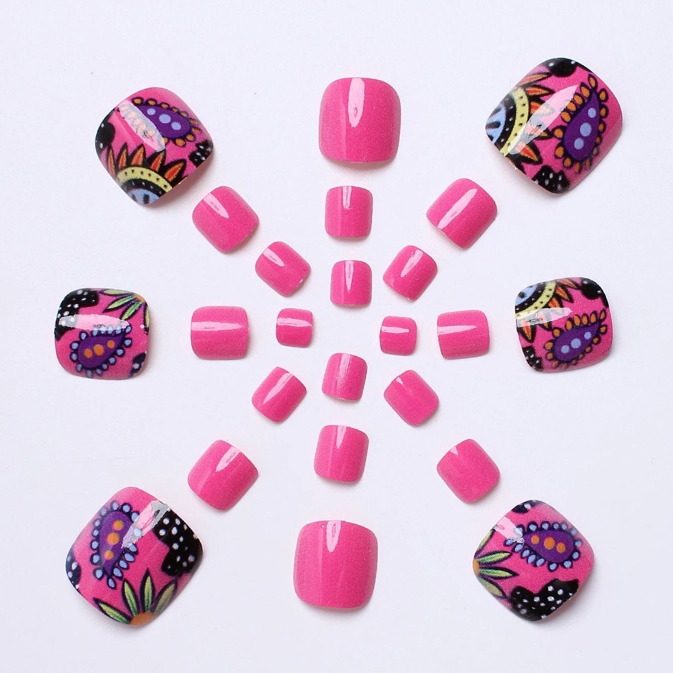 24Pcs Gorgeous Square Push-Type Toenails with Color Spotted Pattern Design Fake Nails, Perfect for Daily Wear, Free Jelly Glue and File