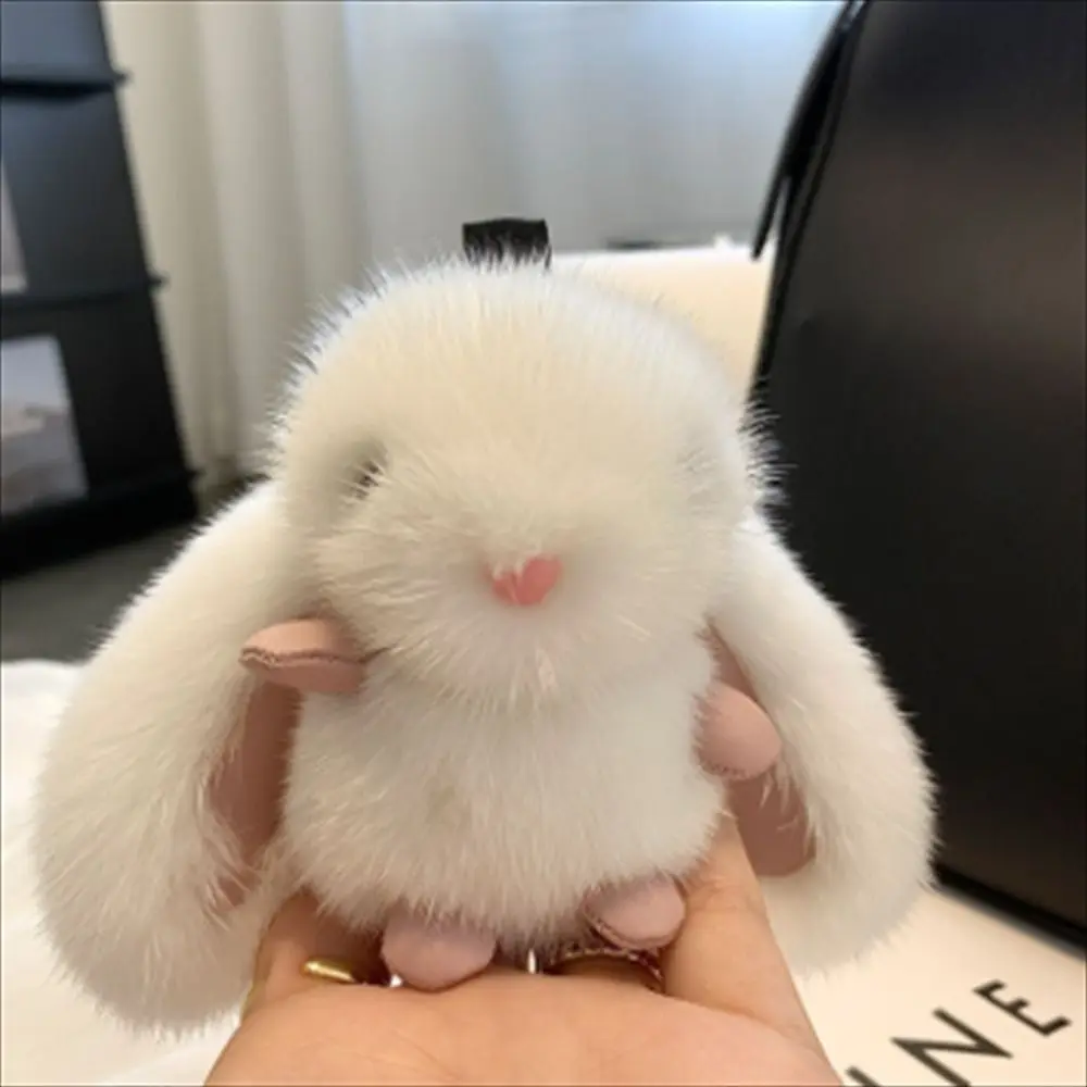 Stuffed Animal Rabbit Fur Keychain Furry Doll Pompom Bunny Stuffed Keyring Bag Charm Kawaii Plush Bunny Pendant Women Girls