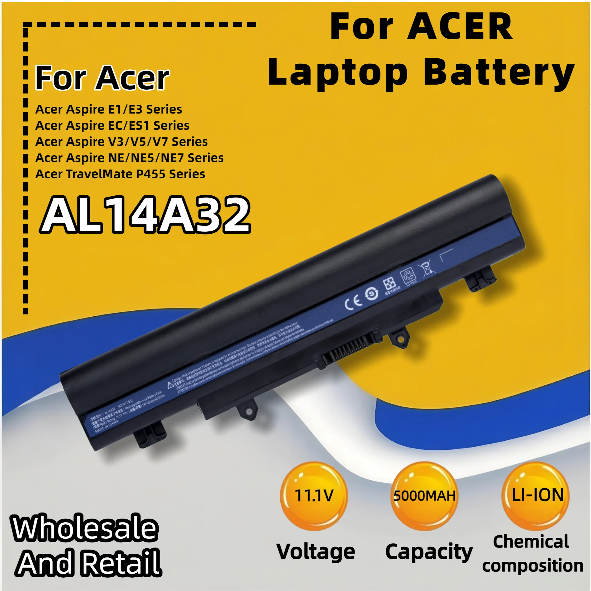 FRLESUI AL14A32 For Acer Laptop Battery Acer TravelMate P246 Series (P246, P246-M, P246-MG, P246M-M, P246M-MG)13 months Warranty