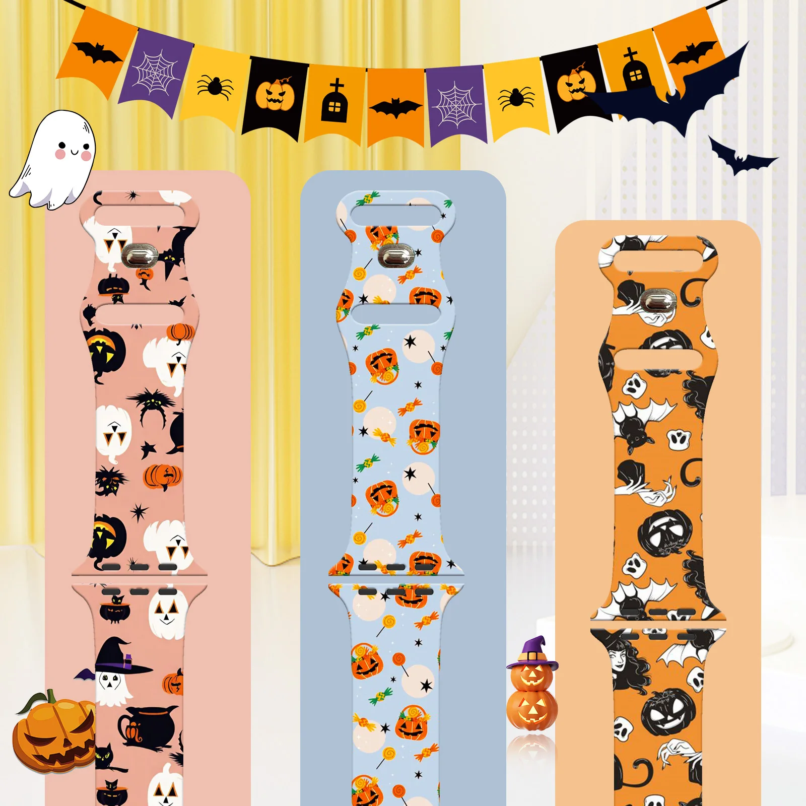 Ремешок с принтом Ghost Cat Shadow для Apple Watch 46 мм, 45 мм, 42 мм, 40 мм, сменный браслет для iWatch 11 10 9 8 7 Band