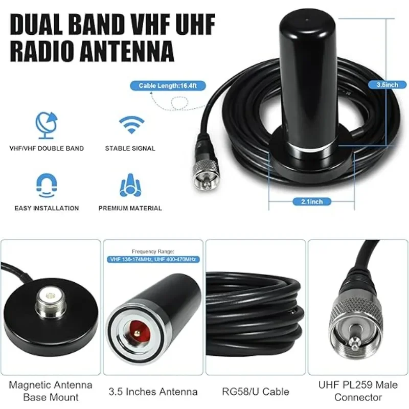 HH-N2RS Dualband Antenne UHF VHF 400-470 136-174MHZ and SO239 Mount Magnetic Base with PL-259 Plug Car Mobile Radio Antenne - view 2