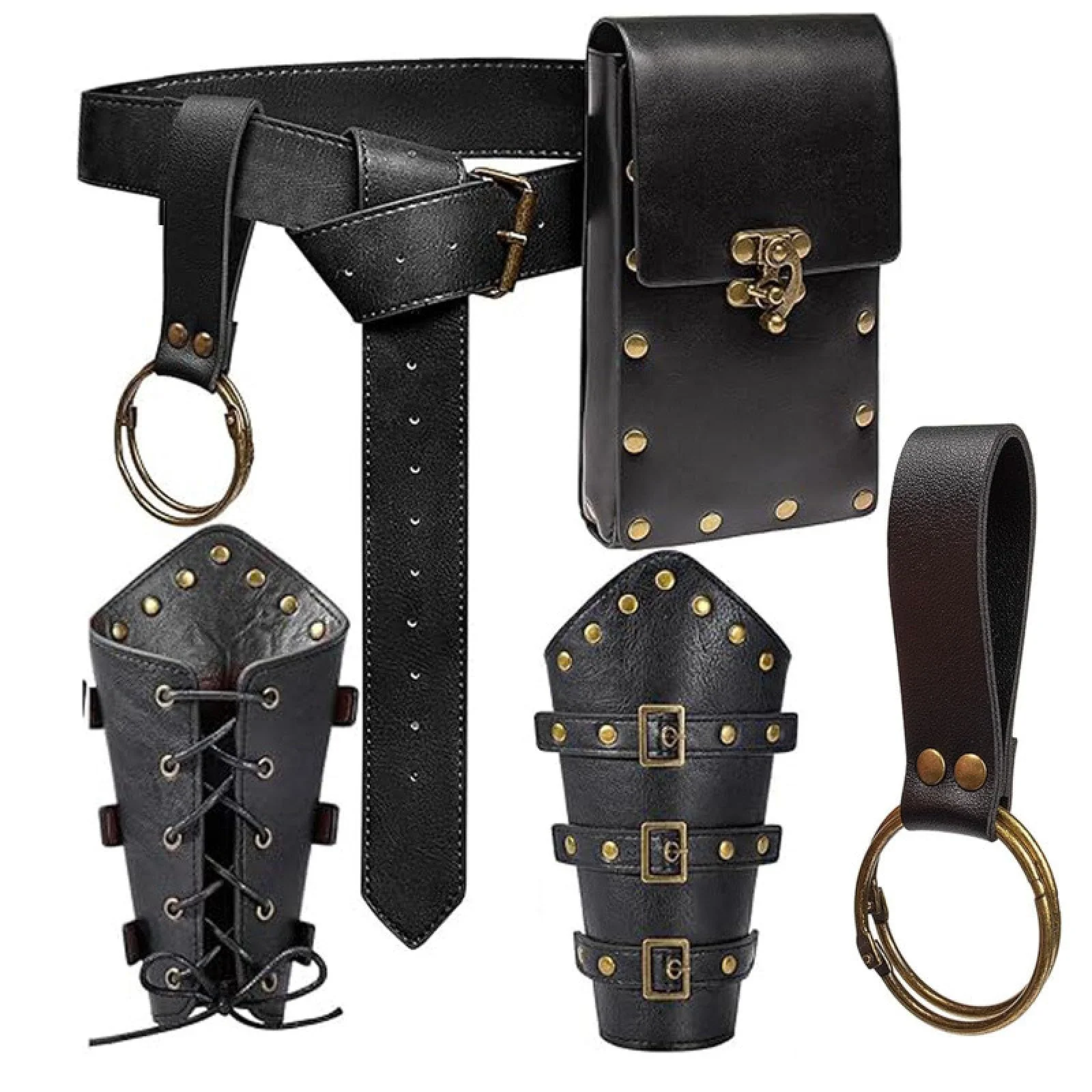 

5PCS Mens Steampunk Mobile Phone Bag Medieval Bag Belt Renaissance Cosplay Clothing Accessories for Party