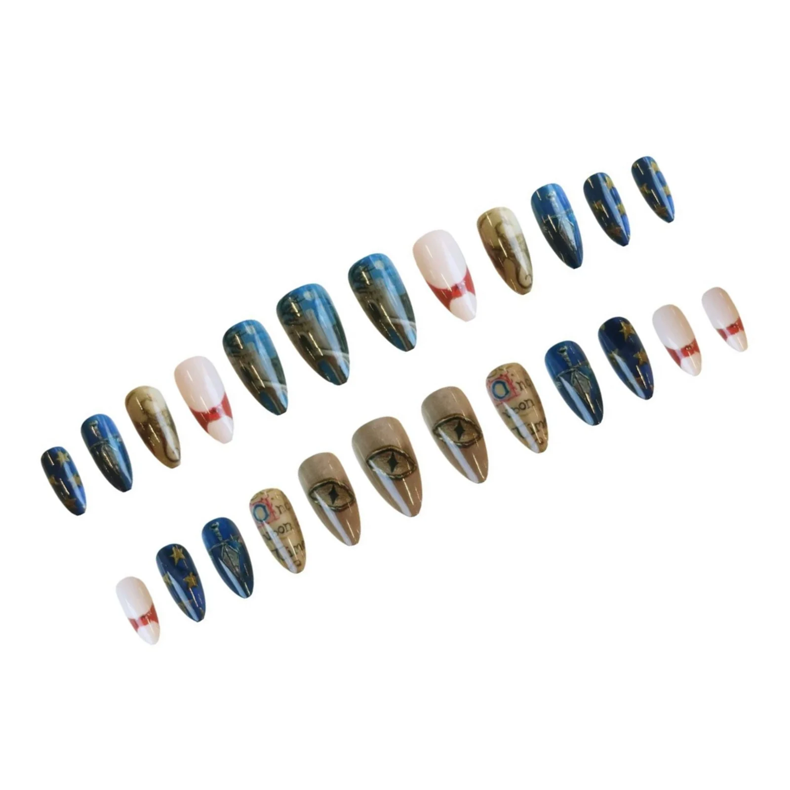 24pcs European Vintage Style False Nails Starry Night Castle Blue Dragon Wing Beasts Eye Pattern Press On Nails Almond Fake Nail - view 3