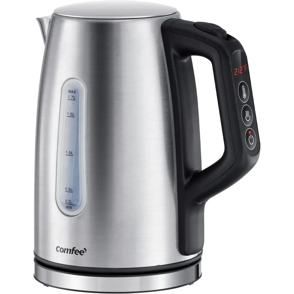 

Stainless Steel Electric Kettle, 6 Presets, 1-Hour Keep Warm, 1.7L, 1500W, Viewing Window, Auto-Off, Boil-Dry Protection