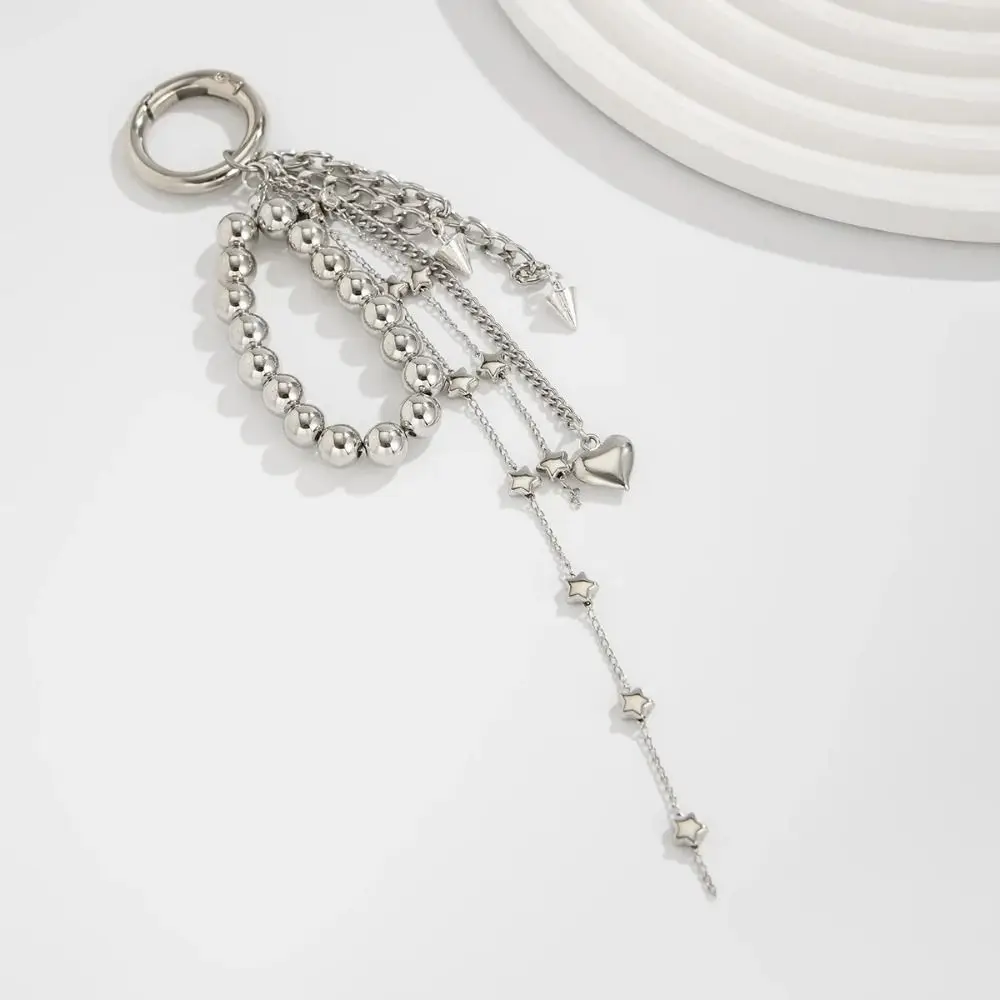 Fashion Metal Pearl Beaded Keychain Peach Heart Shape Tassel Decoration Pendant Jewelry Bead Bag Chain Gifts