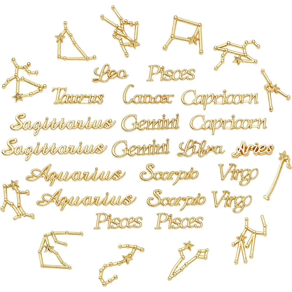 96pcs Zodiac Sign Resin Fillers 2-Style Constellation Words Star Sign Alloy Epoxy Resin Supplies Filling Accessories for Resin