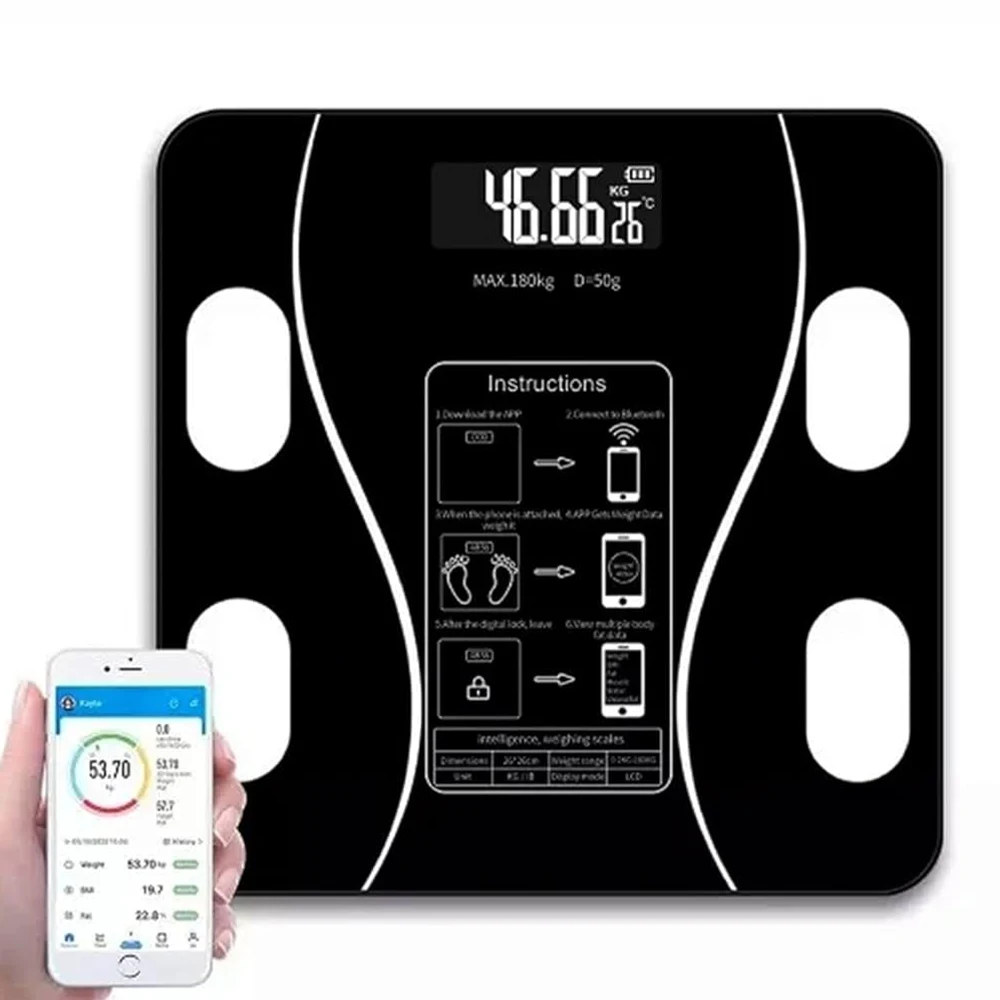 Balança Digital Inteligente de Bioimpedância com 8 Medições e Monitoramento via App para Peso e Gordura Muscular