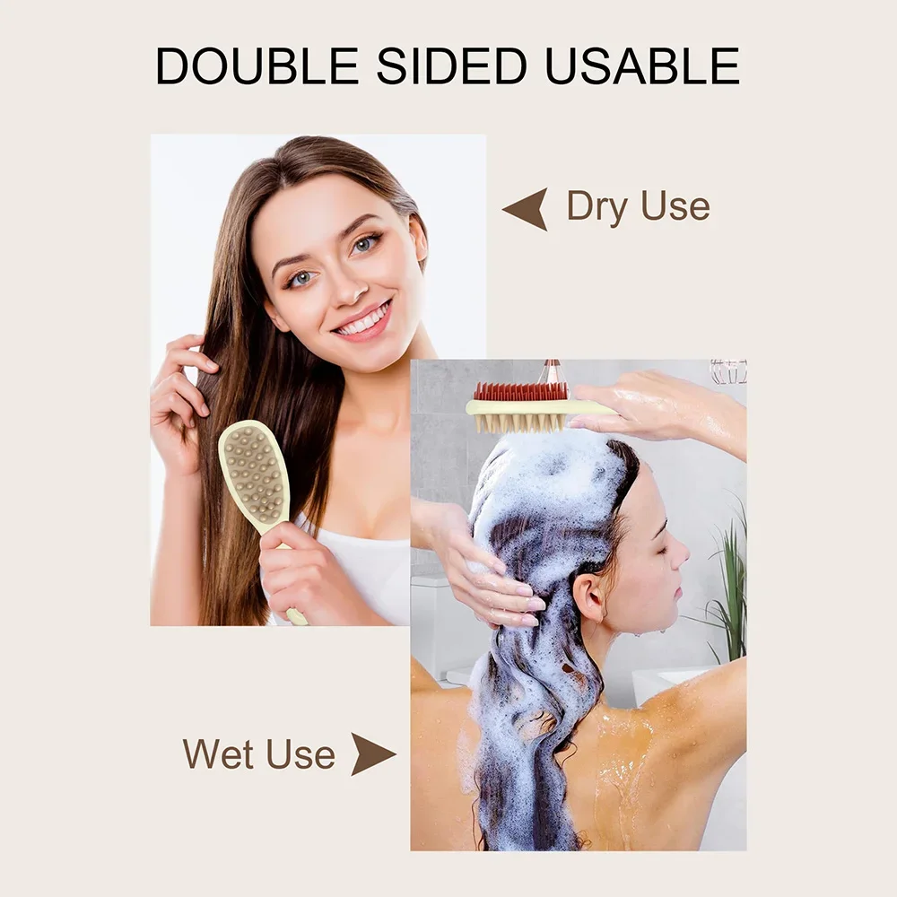 2 in1Double Sided Shampoo Brush Silicone Scalp Massage Comb Natural Detangle Head Washing Itching Relief Combs Body Bath Brushes